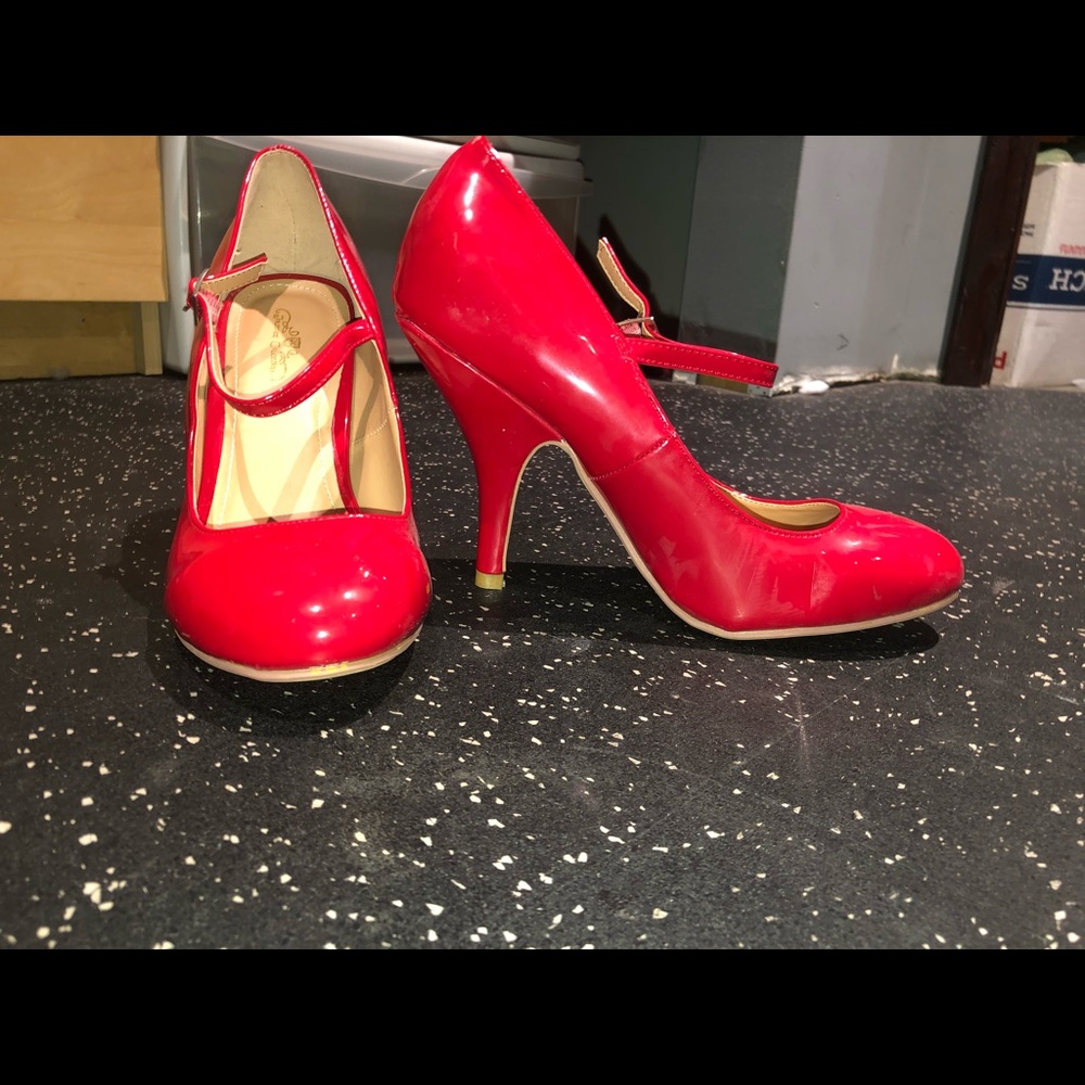 candy apple red high heel mary janes